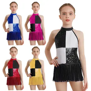 easyforever Kids Girls Tutu Skirt Leotard Fringed Bodysuit Latin Dance Dress Modern Jazz Ballroom Costume