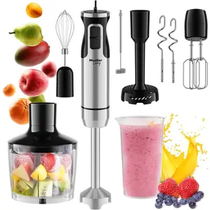Immersion Hand Blender Full Set - 8 Speed Immersion Blender, Hand Mixer with 7 Attachments: Stainless Steel Blade, Whisk, Milk Frother, Beater, Mixing Hooks, Potato Masher, Chopper Bowl