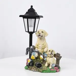 Yellow Labrador Garden Statue with Solar Lantern – Large Waterproof Resin Golden Lab Dog Figurine – Outdoor Puppy Sculpture for Yard, Patio, Porch Decor – Memorial Gift for Lab Lovers & Pet Owners