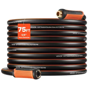 【Summervibes】VEVOR Garden Hose, 75 ft 5/8" Heavy Duty 4-Layer Rubber Water Hose, 150PSI Working & 600PSI Burst, Flexible & Non-kink Outdoor Waterhose with 3/4" Fitting, Lightweight Hoses for Gardening Cleaning