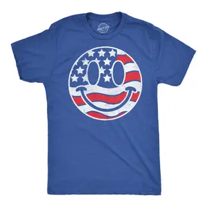 Mens Funny T Shirts American Flag Smile Sarcastic Fourth Of July Graphic Novetly Tee for Men Mens Funny T Shirts Cool Vintage Fashion T-Shirt Gift Classic Menswear Patriotic Apparel for Men Novelty Tees for Royal -