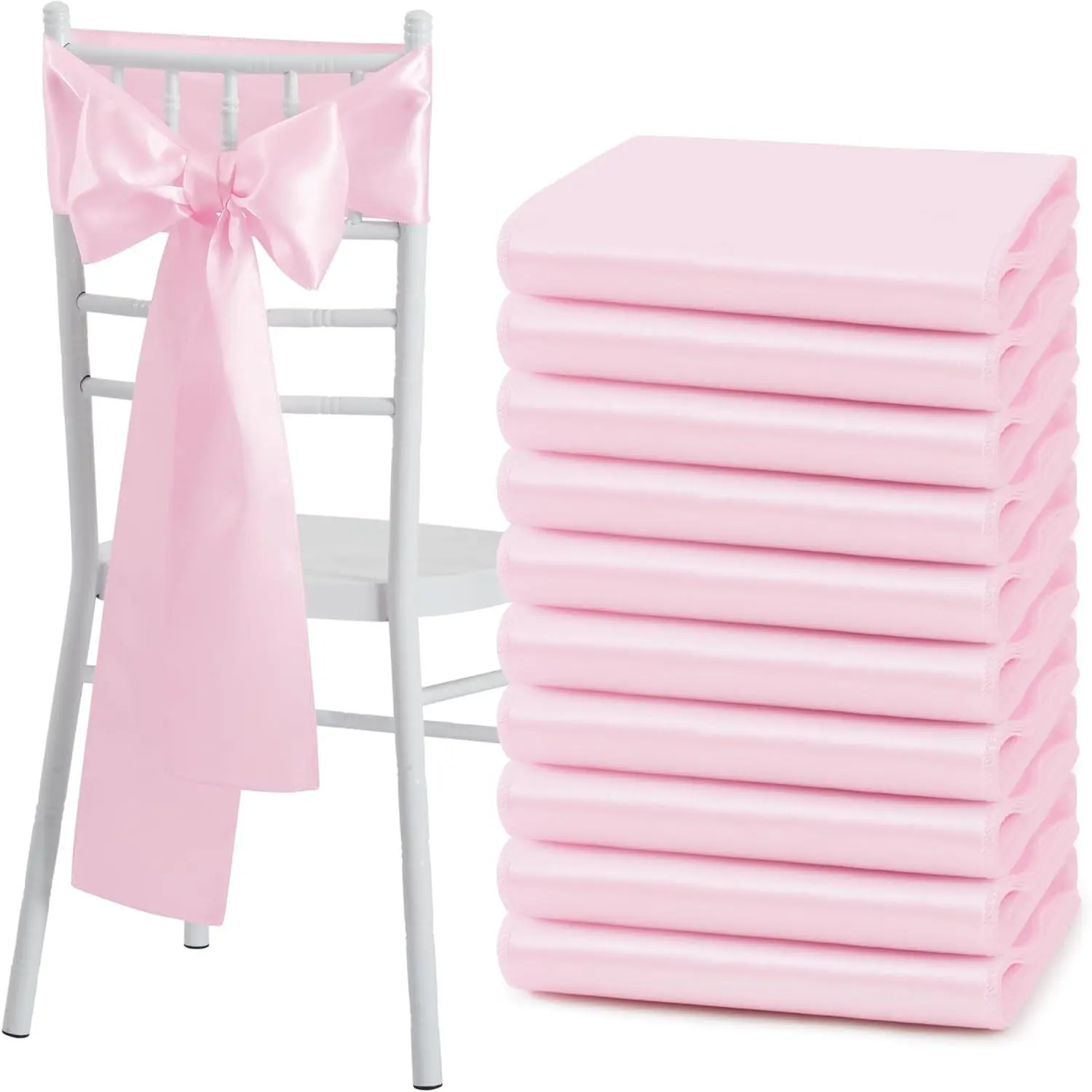 10-Pack Pink Chair Sashes with Edge, 6x108in Decor for Wedding Parties, Banquets, Hotel Event Accents,, Event Venues