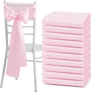10 Pcs Pink Chair Sashes Bows Chair Cover for Wedding Reception Events Banquets Party, Hotel Event Decorations, 6 x 108 inch