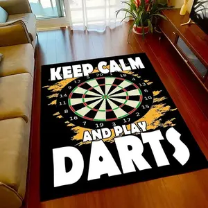 Keep Calm And Play Darts Flannel Area Rug - Dart Board Print Soft Mat for Game Room & Man Cave, Non-Slip Sports Home Decor #DartsRug #GameRoomMat #SportsHomeDecor #DartBoardCarpet #NonSlipFlannelRug