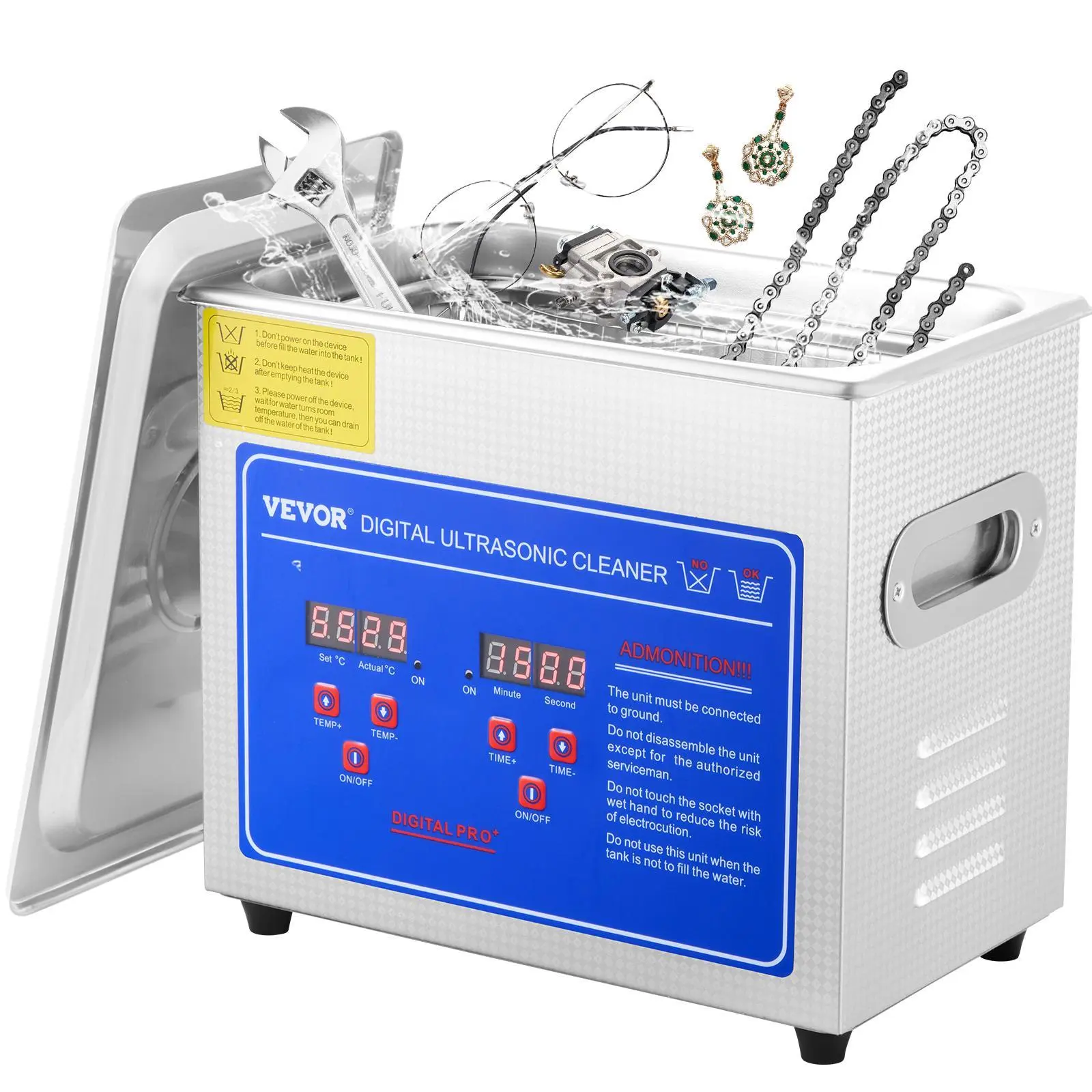 【SummerFinds】VEVOR Professional 3L Ultrasonic Cleaner - Digital Timer, Heater, Stainless Steel 40kHz Device with Advanced Transducer Technology for Effective Cleaning, Enhanced Efficiency; Watches, Jewelry, Dental Equipment