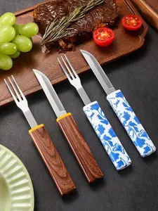 Portable Knife And Fork Set | Stainless Steel with Wood-Textured Plastic Handles | Rust-Resistant, Dishwasher Safe | Detachable Travel Utensils | BBQ, Picnic, Outdoor Dining Cultery | Office Lunch Reusable | Black Friday Christmas Gifts