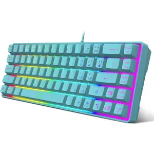 60% Membrane Gaming Keyboard, RGB Compact Wired Small Keyboard, Strong Mechanical Feel, 68 Keys, Blue, For PC/Mac Gamers, Typists, Travel, Easy to Carry on Business Trip