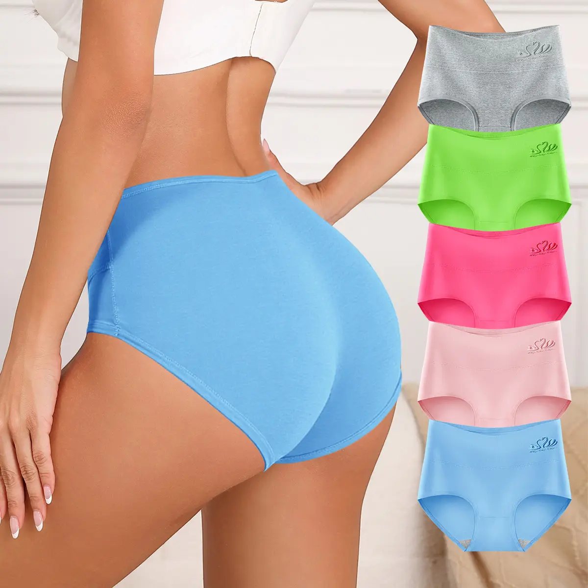 HOTCOM Women's High Waist Seamless Underwear Full Coverage Brief No Show Panties Sexy Comfortable Pantie Multi 5 Pack S-XXL
