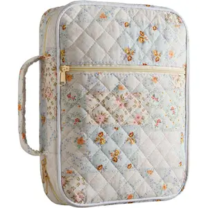 Large Quilted Bible Cover Tote Bag for Women Girls, Durable Handle Carrying Case for Bible Study Supplies Accessories, Spliced Flower Christian Christmas Gifts for Women