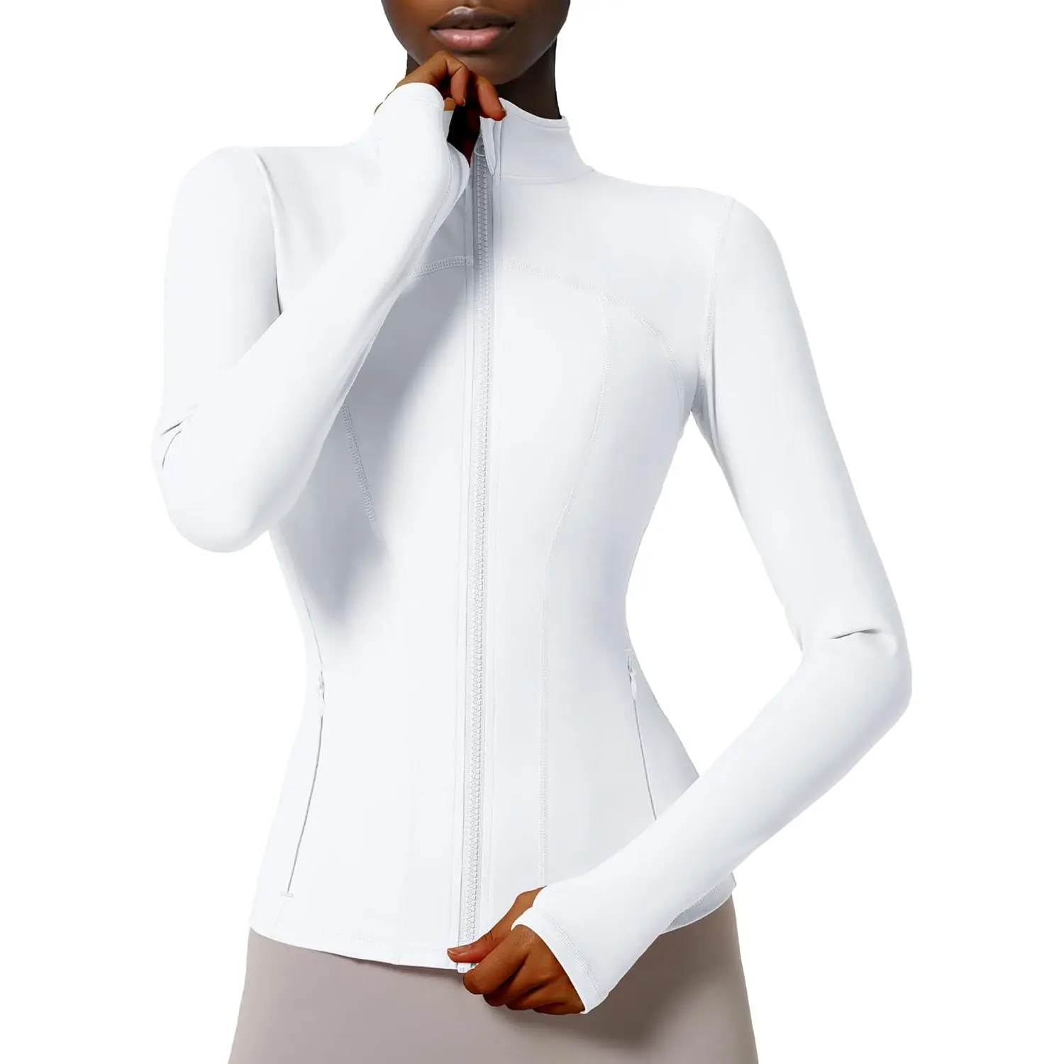 Men's Long Sleeve Nylon Slim-Fitting Full Zip Athletic Jacket - Synthetics, Breathable, Quick Dry, Thumb Holes, Hand Wash Only, for Running, Yoga, Daily Casual Use