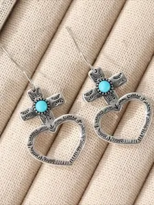 Vintage Arfa Cross Earrings, Cross and Heart, Milagro, Southwest Jewelry, Handmade, Visible Faith Jewelry