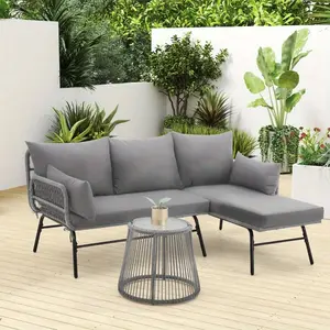 5-Person Modular Patio Conversation Set in Gray-Weather-Resistant Cushioned Sectional with Interchangeable Modules, Durable All-Weather Wicker Construction, UV-Protected Gray Fabric Cushions with Removable/Washable Covers