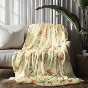 2 Pack Cream Base Pastel Floral Print Blanket, 60"x80" Soft Cozy Flower Throw Blanket, Lightweight Flannel Blanket for Couch, Bed, Office