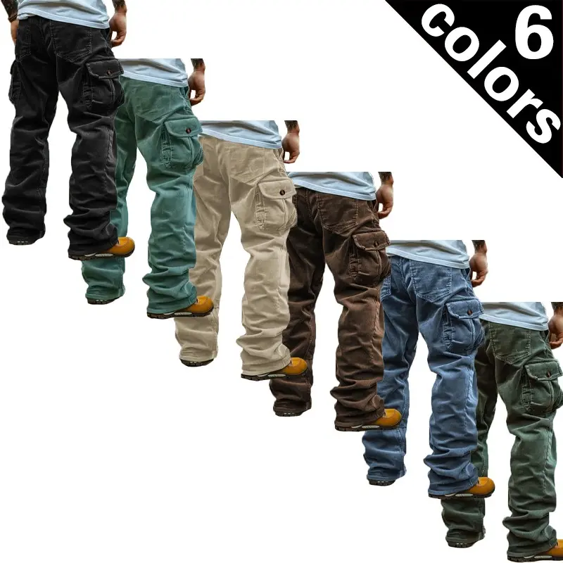 Men's 2‑Pack Corduroy Cargo Pants Oversized Wide Leg Multi‑Color Pocket Casual Streetwear Outdoor Pants