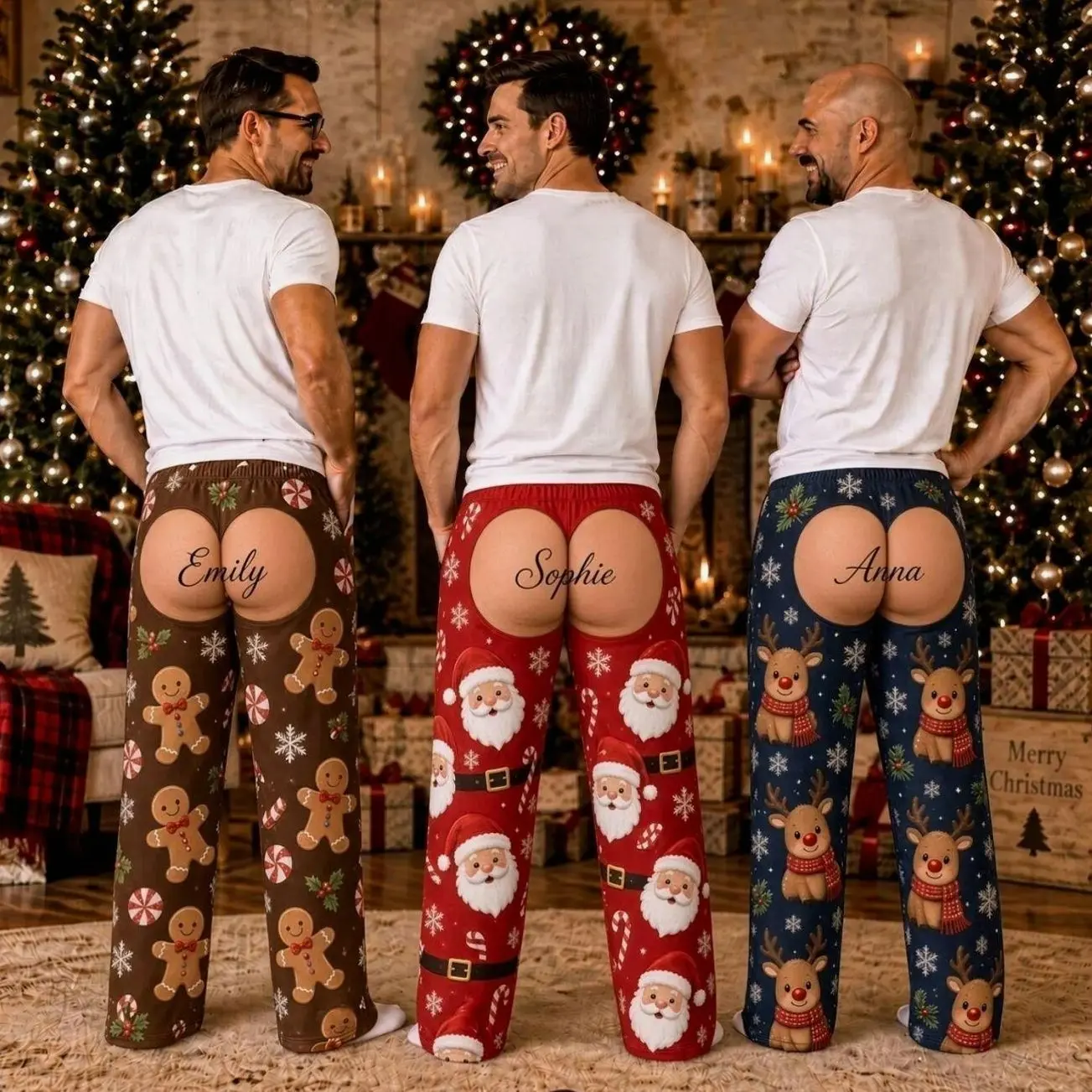 Personalized Butt Flap Pajamas, Funny Christmas Sleepwear, Holiday Sleep Pants