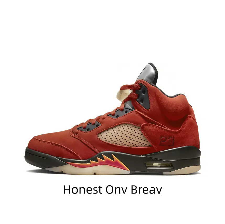 Rust Orange Suede Retro High Top Basketball Sneakers, Tan Breathable Mesh Window Gradient Red-Orange Shark Tooth Embossed Number 23 Visible Air Cushion Midsole Warm Tone Street Athletic Shoes