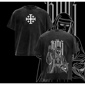 The King Baldwin IV T-Shirt Washed - Jerusalem Cross Graphic Tee, Crusader King of Jerusalem Medieval Christian Shirt, Vintage Washed Catholic Faith Streetwear - Christian Apparel - Gothic streetwear