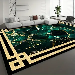 Area Rug Light Luxury Minimalist Marble Pattern Carpet in Dark Green and Golden Machine Washable Non-Slip Soft and Comfortable Lightweight and Durable Suitable for Bedroom/Living Room/Office/Indoor/Game Room