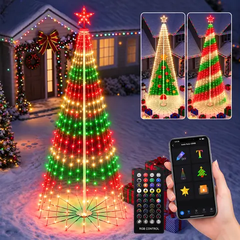 AVATAR CONTROLS 6ft Smart RGB LED Christmas Cone Tree Lights with Star Topper, DIY Mode, Music Sync, Timer, Group Control, Waterproof Outdoor Christmas Holiday Decor