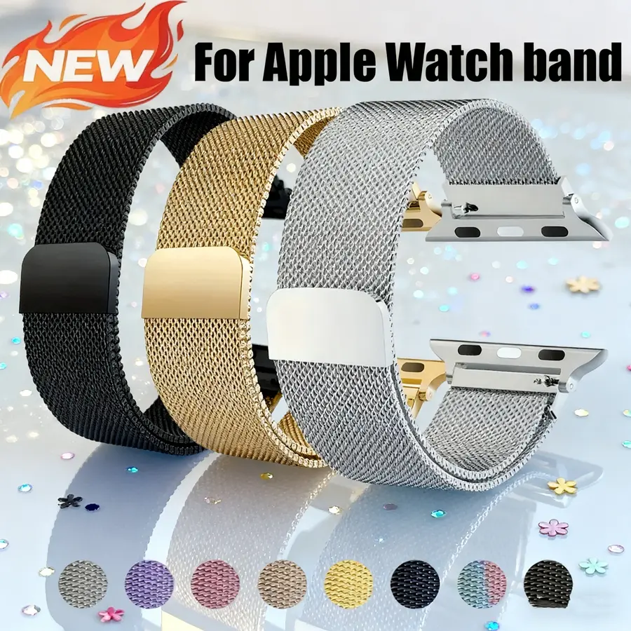 Watch Bands for Apple Watch Band Series 9, Ultra 2, SE, Ultra 8 7 6 5 4 3 2 1 38mm 40mm 41mm 42mm 44mm 45mm 49mm Women and Men, Smartwatch Accessories, Smart Watch Straps, Accessories, Stainless Steel Mesh Loop Magnetic Clasp Replacement for Apple Watch