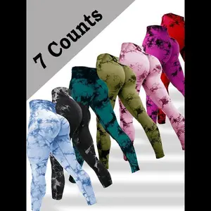 Women's Tie Dye Print Scrunch Sports Leggings, Sport High Waist Seamless Skinny Pants, Women Sport & Outdoor Clothing for Summer, Tummy Control