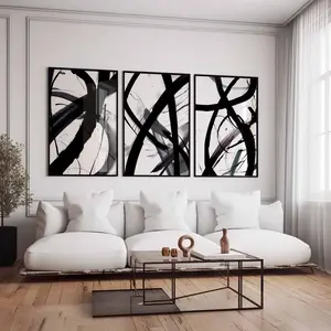 Trendy Wall Art Prints Set of 3  Poster Print Abstract Black White Living Room Prints Modern Home Decor Prints Neutral Minimal Bedroom Wall Art Posters Box Water Proof Wood Artistic Ornaments Decoration wall print. cover art poster