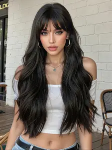 26 Inch Bangs Long Curly Wig, Full Head Material, Synthetic Wigs, Versatile Style, Natural Look, Suitable for Women, Daily Wear, Natural Looking Wig
