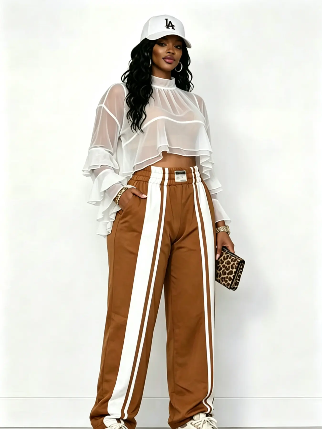 Elegant Tiered Ruffles Flounce Sleeve Sheer Mesh Blouse, Tops for Women, Womenswear