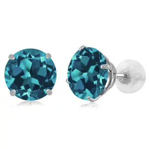 Gem Stone King 3-5 Cttw Solid 14K White Gold 8MM Round Gemstone Birthstone Stud Earrings | Gold Earrings with Comfort Back For Women Men