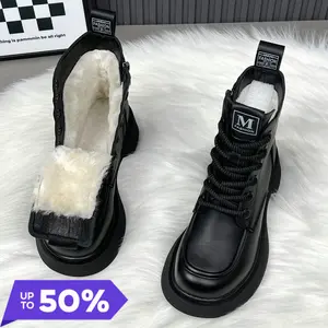 Women's Patent Leather Fur Lined Platform Combat Boots Fashion Side Zipper Wide Toe Autumn Winter Warm Lug Sole High Top Motorcycle Boots Comfort Casual Waterproof Non-Slip Ankle Booties Girl Footwear Walking Shoes Flatform Bota