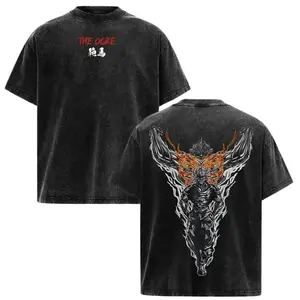 Yujiro Hanma Anime Gym T-Shirt – Baki Vintage Washed Oversized Tee Unisex Couple T-shirts, Gym Beast Graphic, Heavy Cotton Workout Merch for Fitness Fans Menswear Top 45L