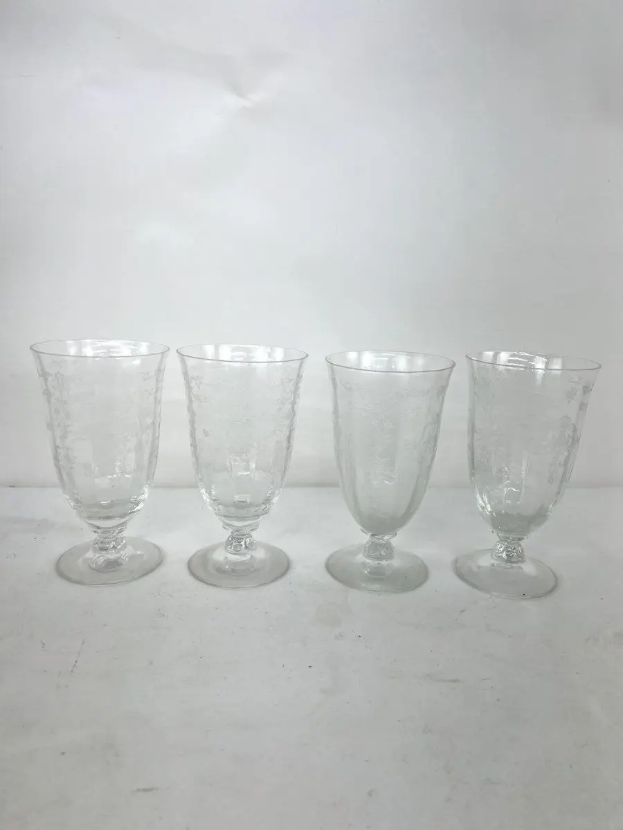 Set of 4 Vintage Fostoria Crystal Navarre Clear Iced Tea Glass 5 7/8” Etched