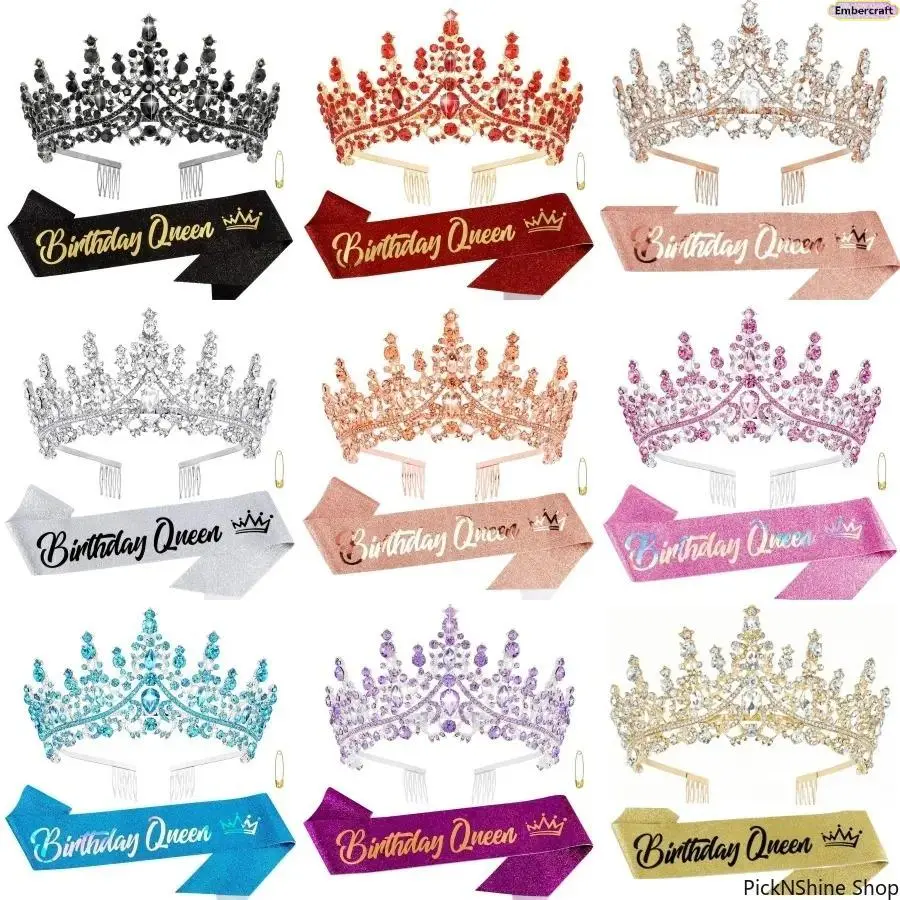 Women's Princess Rhinestone Tiara & Sash Set - Headband Crown, Sparkly Fashion Hair Accessory, Accessories for Women for Birthday Celebrations, Photoshoots, Birthday Crowns & Tiaras, Instant Photo Glam, Princess Tiara, Romantic Look, Crown Shape, Single S