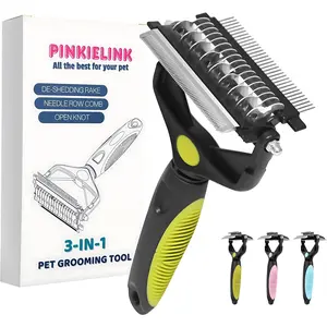 3-IN-1 Pet Grooming Tool - Undercoat Rake, Dematting Comb & Deshedding Brush for Cats & Dogs - Removes Mats, Tangles & Loose Fur, Reduces Shedding & Prevents Hair Mess (Green)