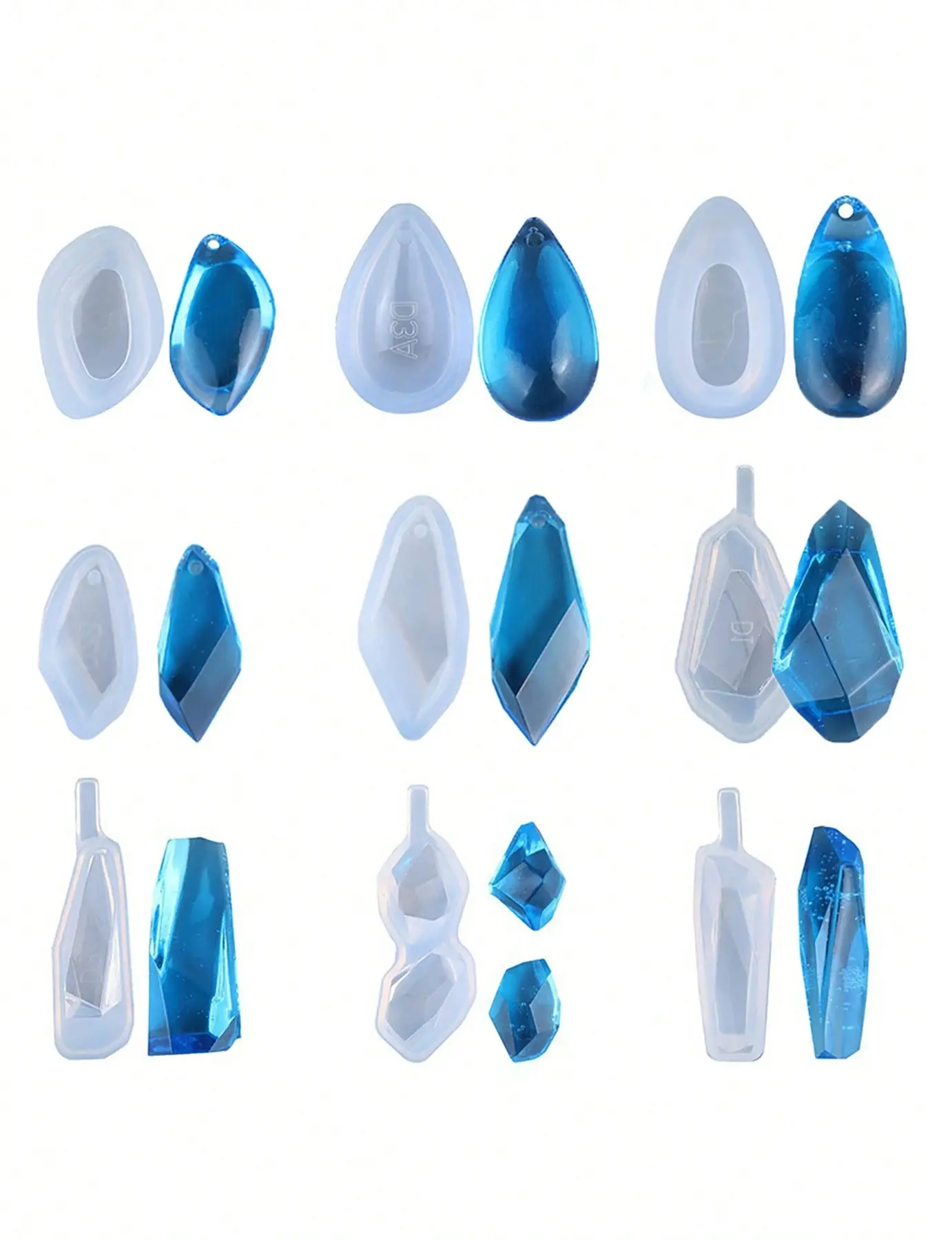 9 Pcs Gemstone Necklace Pendant Resin Silicone Mold Set, DIY Crystal Water Droplet Mold with Hole for Jewelry Making & Keychains, DIY Jewelry Accessories, Jewelry Making Tools, Necklace Making Kit, Jewelry Making Supplies