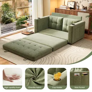 GuroMagicSofa 55"Elizabeth Couch, 5-in-1 Convertible Sleeper Sofa Bed, Deep Seat Chenille Modular Floor Sofa, Foldable Pull-Out Couch for Living Room, Apartment,No Assembly furniture