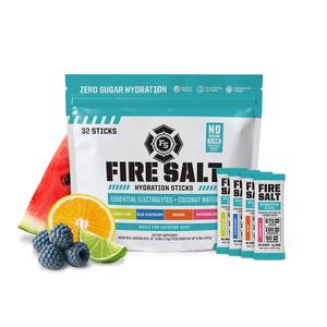 32 Pack Hydration Sticks - Essential Electrolytes & Coconut Water - Zero Sugar  - Sport Energy Drink Mix - Variety of Flavors - Natural Ingredients - 3x Electrolytes - Ideal for Intense Activities - Beverage, Nutrition Bundle, Fire Salt
