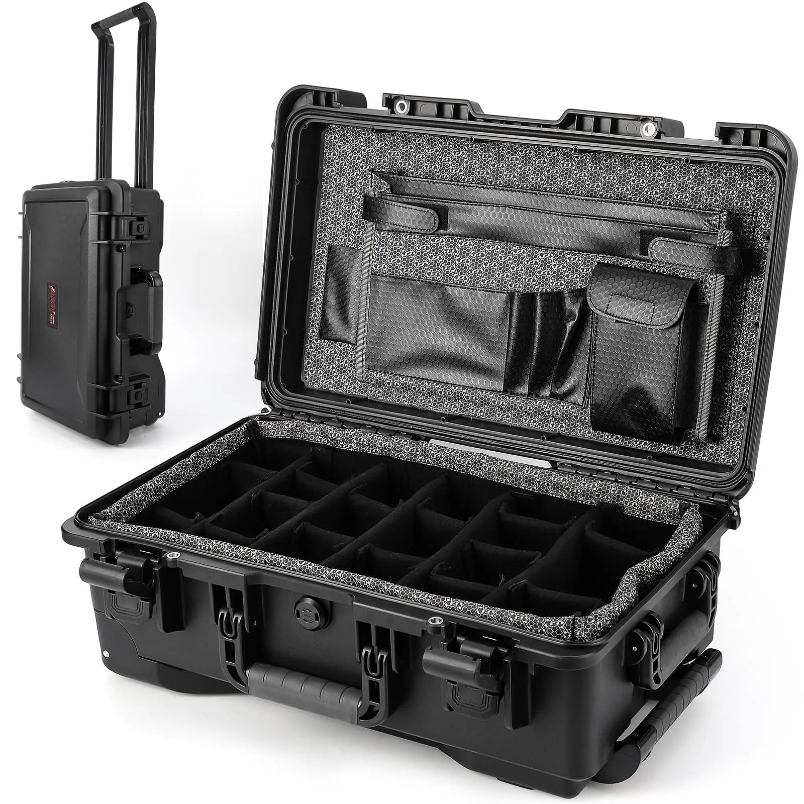 Garvee Heavy Duty Waterproof Camera Equipment Case with Cover - Impact Shell, Dustproof, Adjustable Padded Dividers, Wheels, Customizable Storage, 22”x14”x9” - Dry Box Accessory for Cameras, Travel, Diving Gear