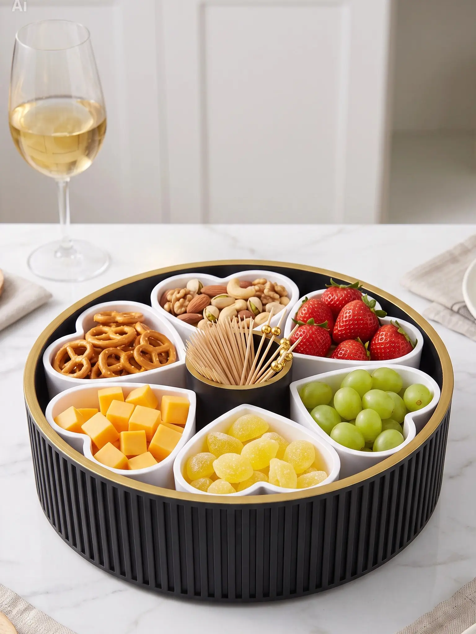 Heart-Shaped Party Platter with Removable Food-Grade Serving Bowls