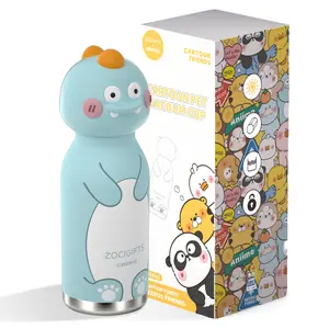 ZOCIGIFTS × BEERUS Collab Critter Sip Series Light Blue Splash Dinosaur 316 Stainless Steel Portable Insulated Flask, 16oz/450ml Leak-Proof Tumbler with 3D Animal Lid, 24H Temp Lock, BPA-Free for Kids, Flasks