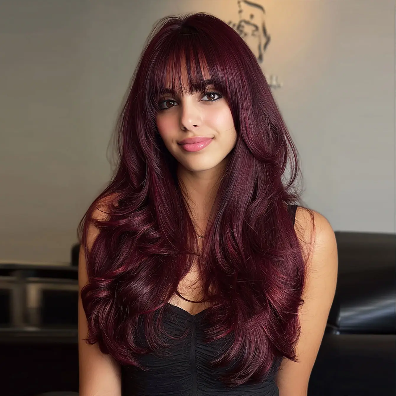 Synthetic Wigs 26 Inch Grape Purple Curly Wigs with Bangs Daily Party Use For Women