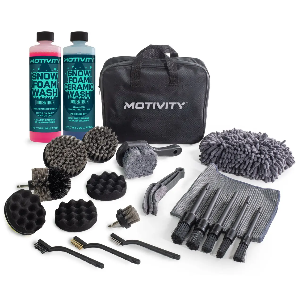MOTIVITY Ultimate Suds Kit - Includes Snow Foam and Ceramic Washes, and 21-Piece Detailing Kit