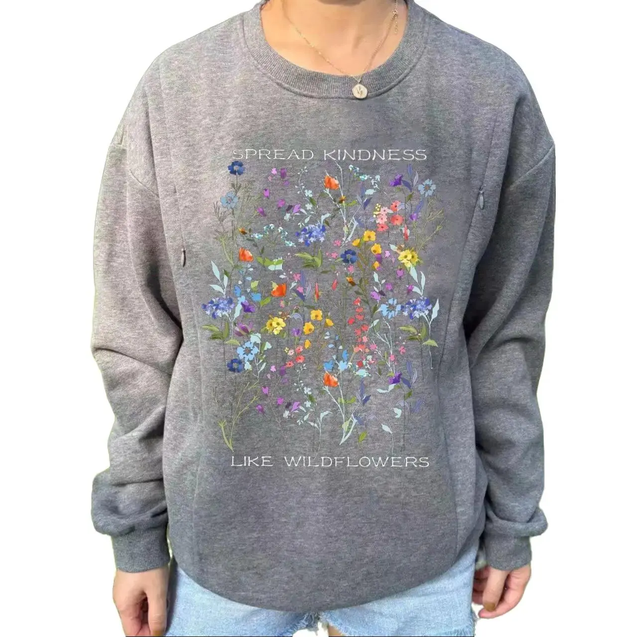 Giftifymama Mama Spread Kindness Like Wildflowers Comfy Nursing Sweatshirt,Loose Fit Nursing Maternity Postpartum Outfits, Spring-Autumn Wear (Sizes S-XXL), Mother's Day Gifts,, Nursing Clothes, Maternity Nursing Tops