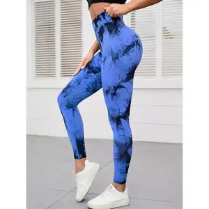 Women's High Waist Tummy Control Tie-Dye Yoga Pants, Seamless Sport Leggings, Butt Lifting Workout Tights for Gym and Daily Wear