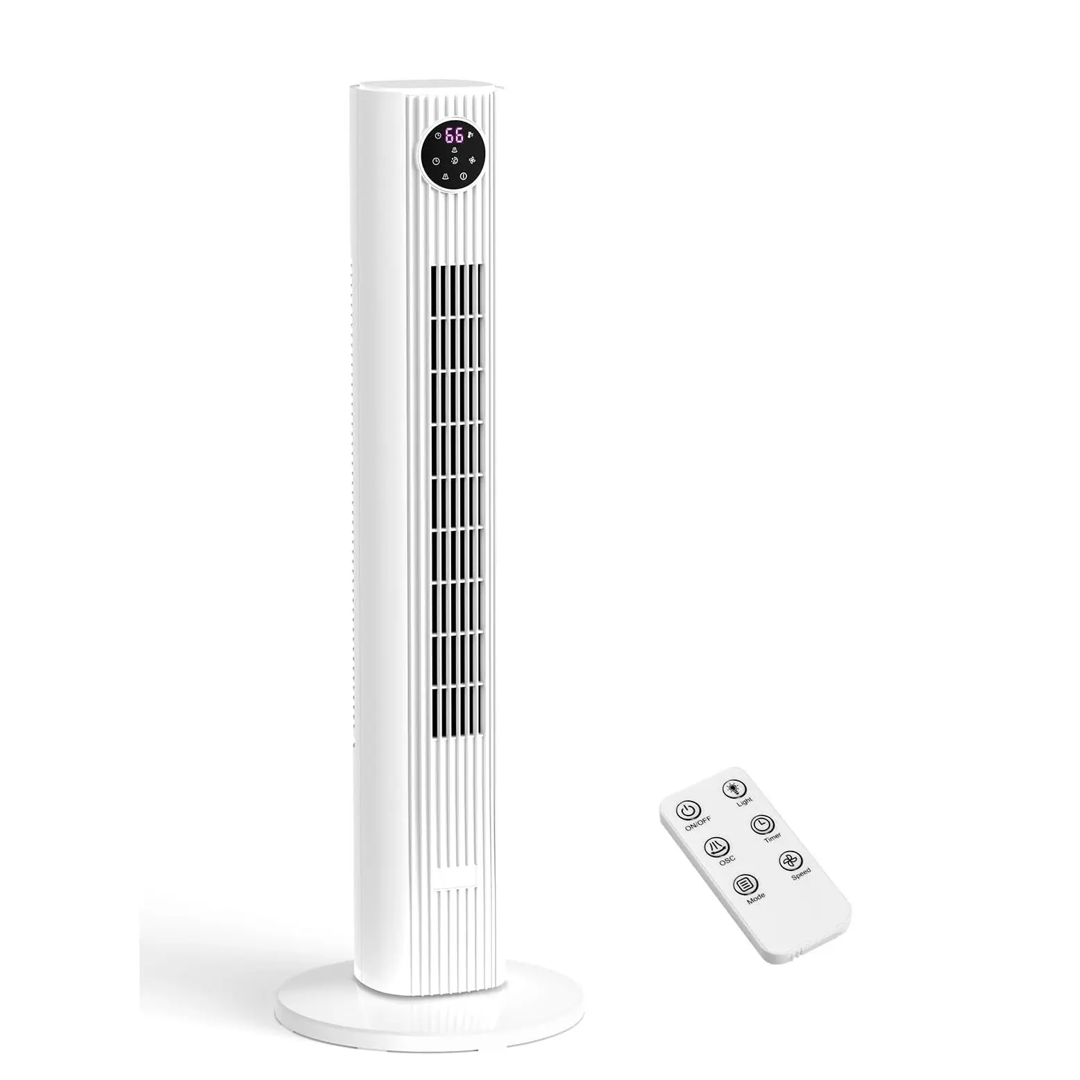 XBEAUTY Bladeless Smart Tower Fan - 37” Floor-Standing Pedestal Fan for Bedroom, 90° Oscillating, 12H Timer, Remote-Operated, Quieter, 4 Modes, 3 Speeds, Multi-Speed, White, Remote-Operated Pedestal Fans