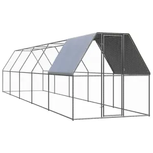 vidaXL Chicken Cage, Walk-in Chicken Coop for Hens Ducks Rabbits Small Animals Outdoor Backyard, Chicken Pen, Poultry Cage, Galvanized Steel 3089322