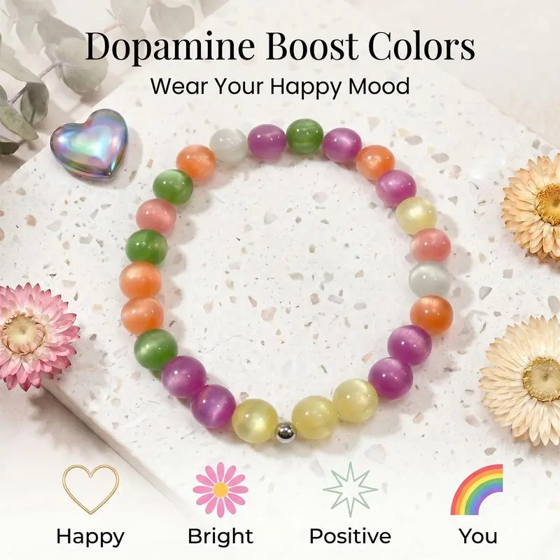 AuraStrand Dopamine Jewelry - Whimsical Fashionable Jewelry Accessories, UV Reactive Rainbow Beaded Necklace, Waterproof Stackable Summer Colorful Beaded Necklaces, Whimsical Jewelry