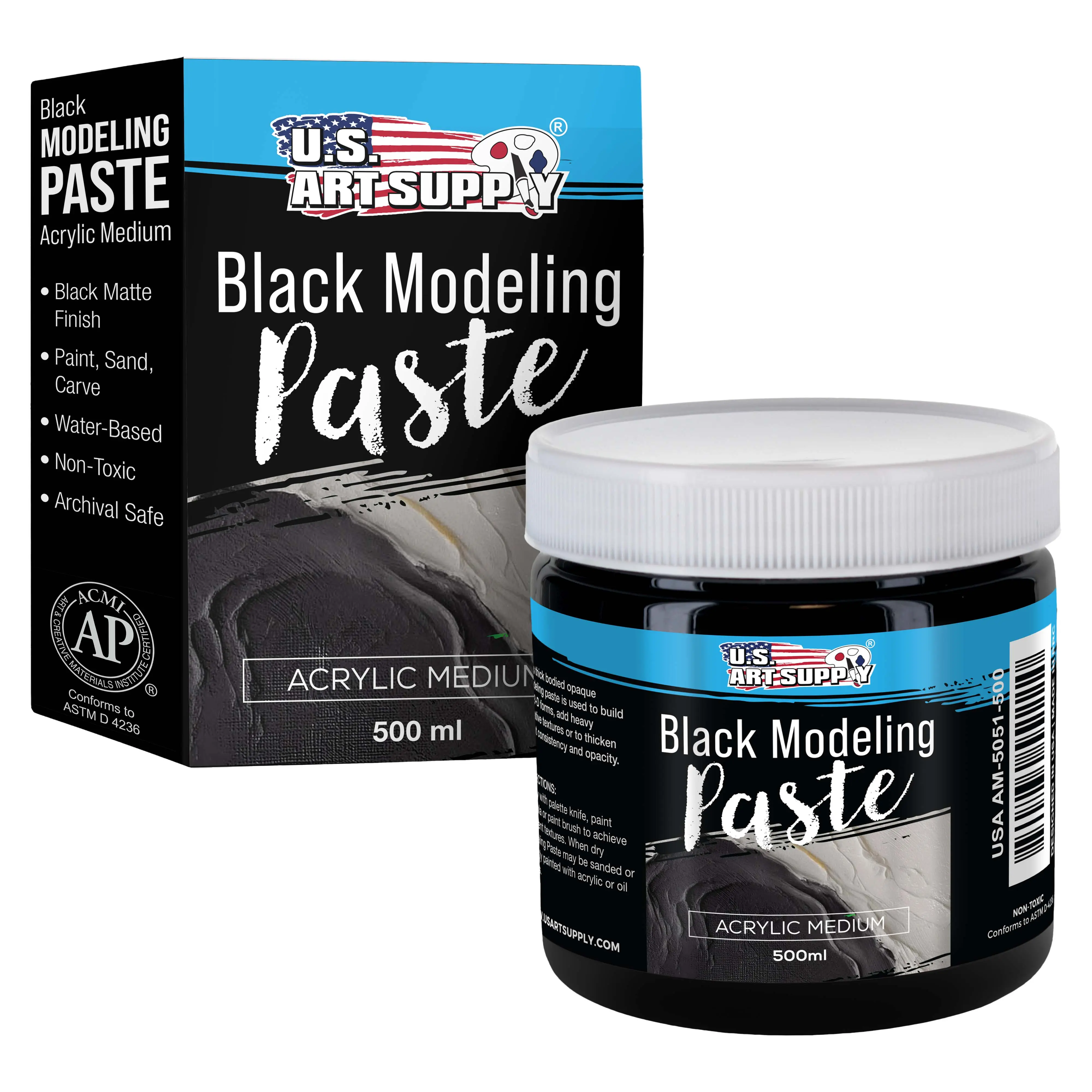 Acrylic Modeling Paste Black - 16.9oz (500ml) Lightweight, Flexible, Mixable, Sandable, and Archival-Safe