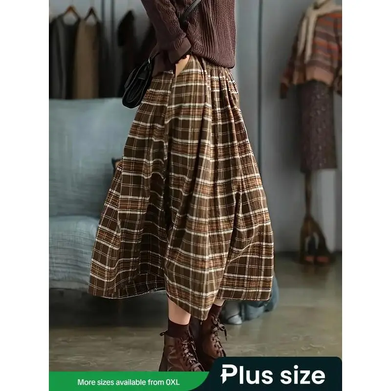 Plus Size Women's Casual Holiday A-Line Long Dress, Plaid Print, Elastic Waist, Pocket Design, Fall Winter Bestseller - TikTok Shop Plus Size Women's Casual Holiday A-Line Long Dress, Plaid Print, Elastic Waist, Pocket Design, Fall Winter Bestseller - TikTok Shop
