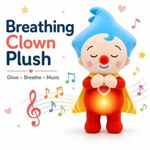 40cm Breathing Plush Toy for Kids, Soft Soothing Sleep Aid Stuffed Animal with Rhythmic Breathing Motion and Calming Music, Cuddly Anxiety Relief Bedtime Companion, Superhero Clown Plushie Birthday Gift for Toddlers Boys Girls